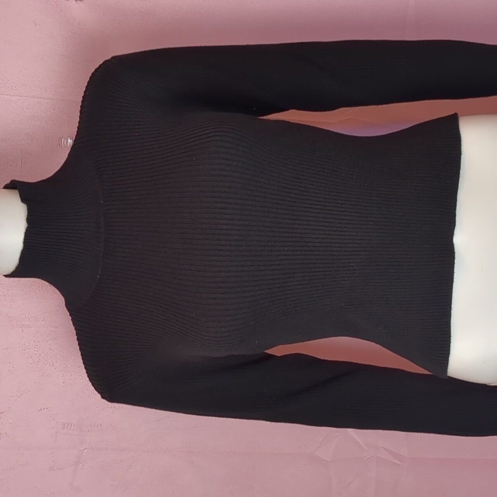 Nasty Gal Ribbed Open Tie Back Knitted Turtleneck Sweater in Black size 6